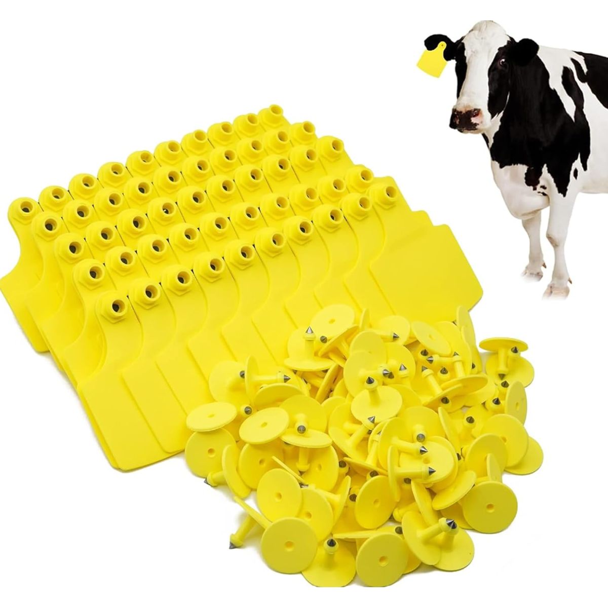 GENERICO - PACK X 100 CROTAL ARETE AMARILLO PARA VACA 7.5X10 CM