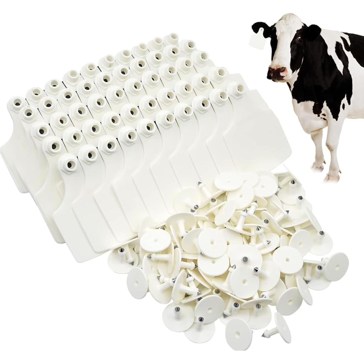 GENERICO - PACK X 100 CROTAL ARETE BLANCO PARA VACA 7.5X10 CM