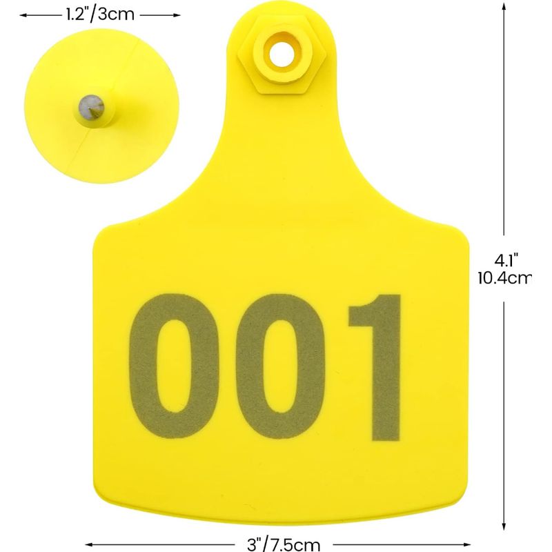 GENERICO - Pack de 100 Crotal Arete Vaca Amarillo 7.5 x 10 Cm enumerado