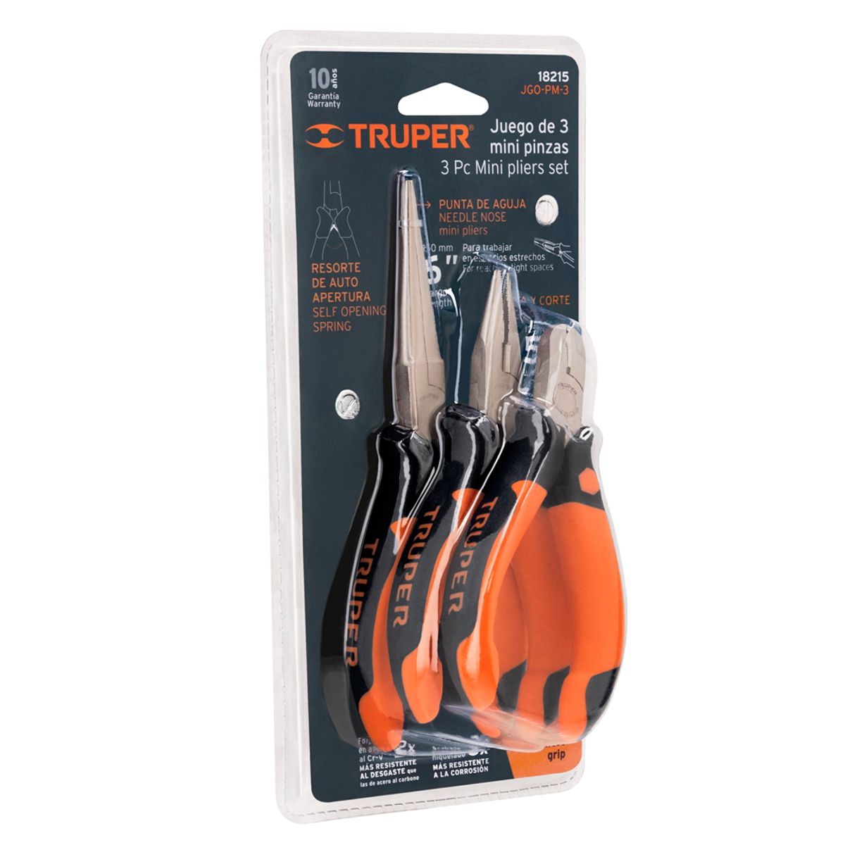 TRUPER - Juego de 3 Mini Pinzas con Mango Comfort Grip 18215 Truper