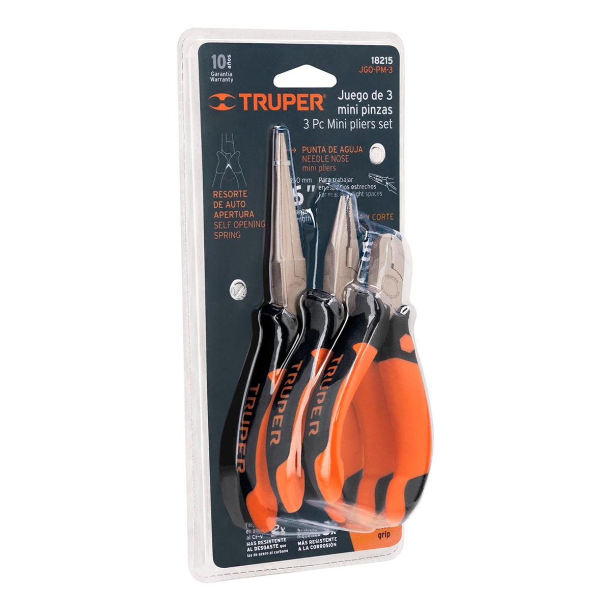 TRUPER - Juego de 3 Mini Pinzas con Mango Comfort Grip 18215 Truper