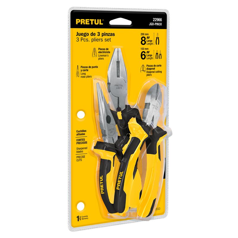 PRETUL - Juego de 3 Pinzas con Mango Comfort Grip JGO-PIN3X Pretul