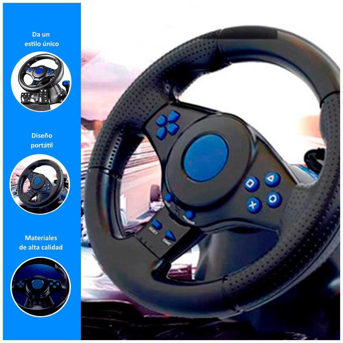 GENERICO - Volante con Pedales GT-V7 Racing Wheel 3 en 1