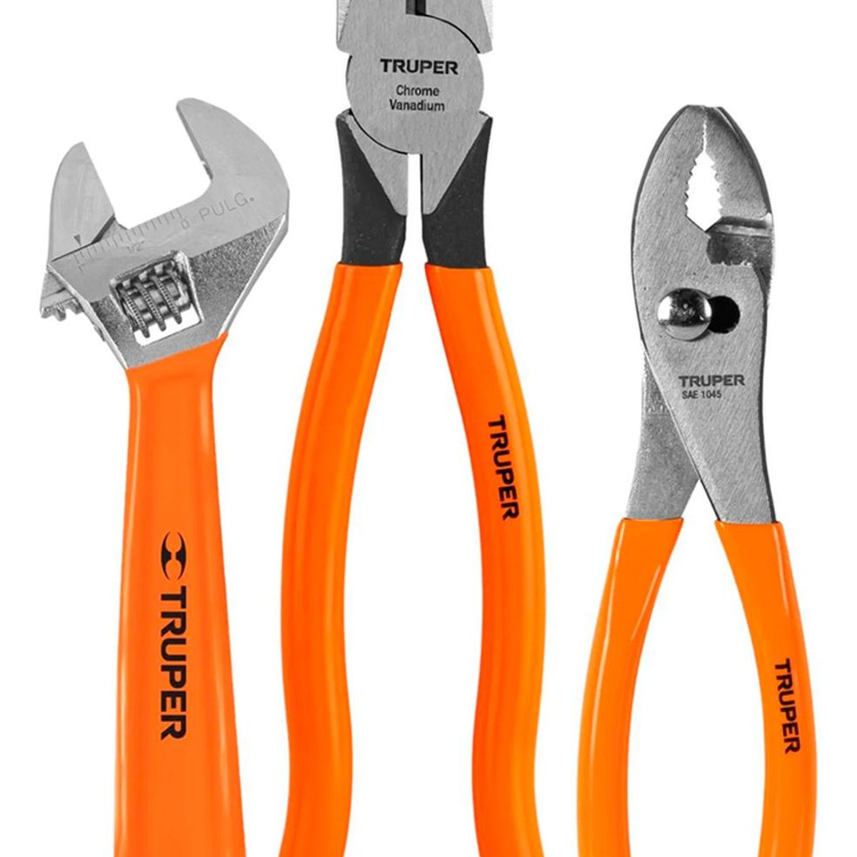 TRUPER - Juego de 2 Pinzas y 1 Llave Ajustable Mango PVC 18216 Truper