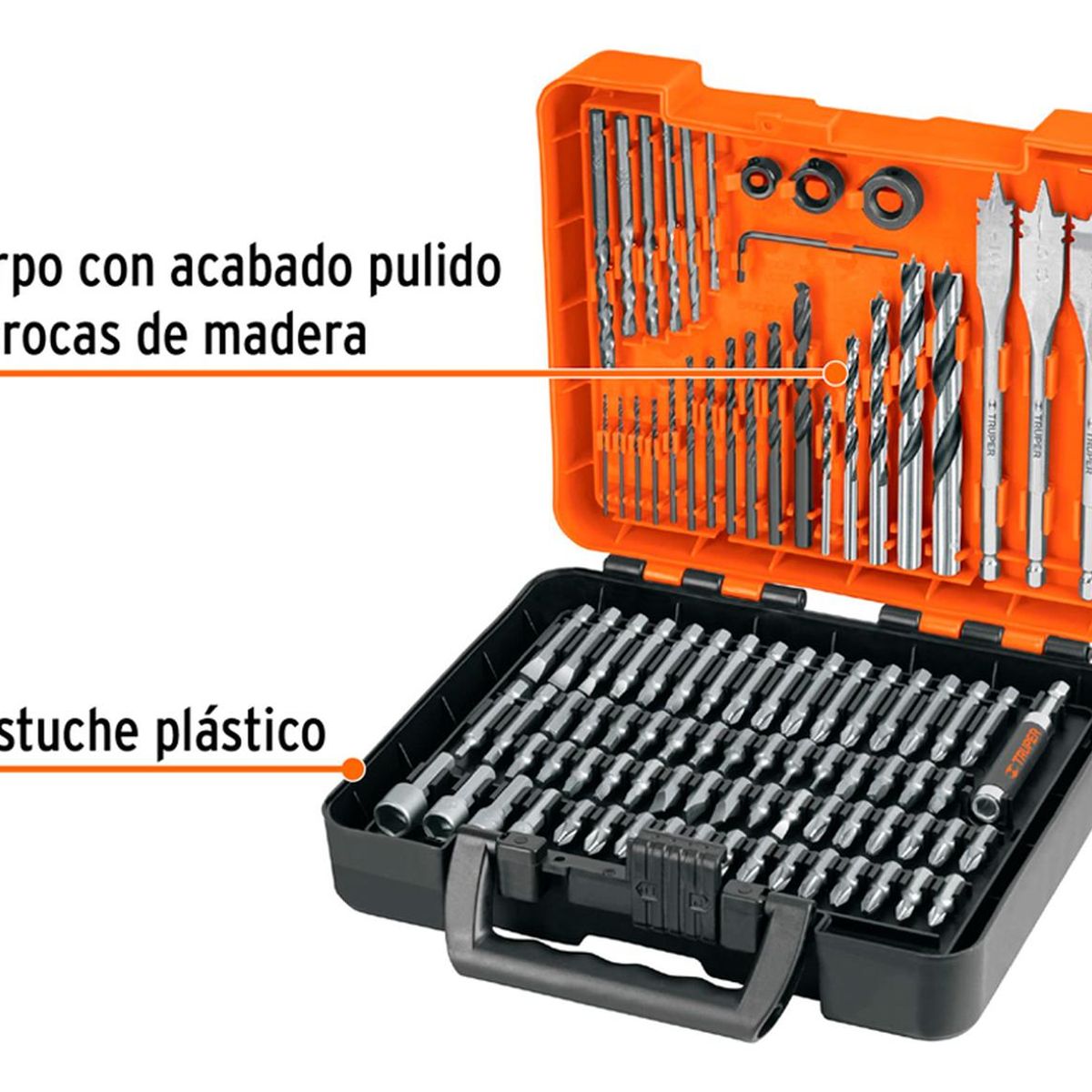 TRUPER - Set Brocas y Puntas 100 pz Estuche Plástico JBPUN-100 Truper