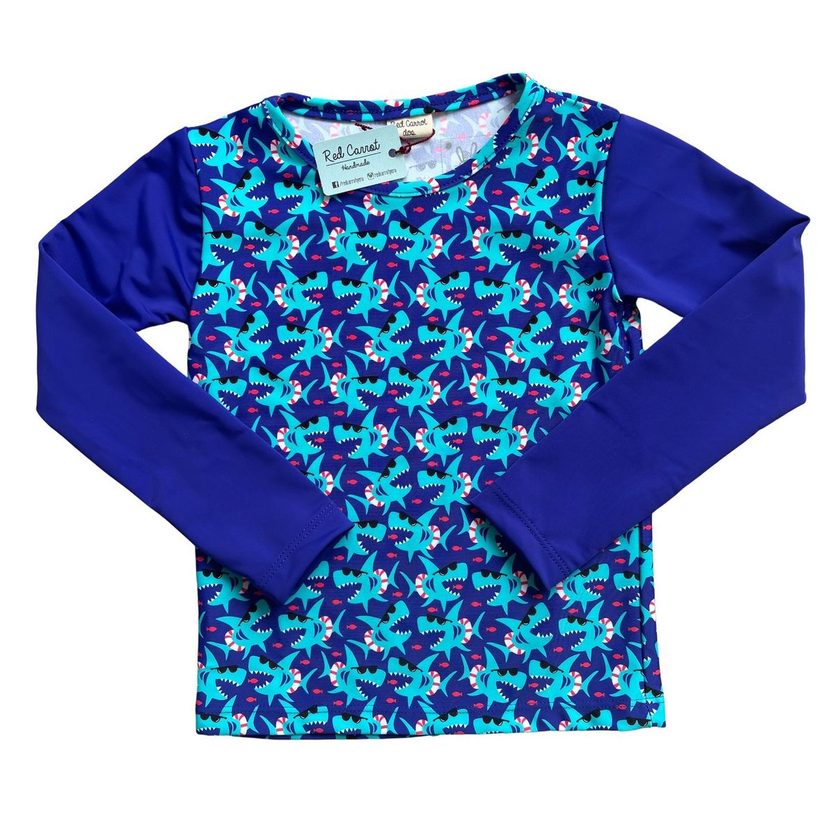 RED CARROT - Polo para nadar unisex manga larga lycra azul tiburones