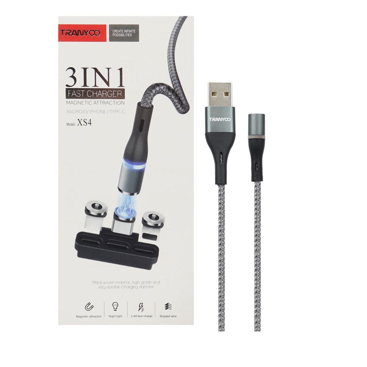 GENERICO - CABLE USB MAGNÉTICO DE CARGA 3 EN 1 TIPO C MICRO USB IPHONE LIGHTNING