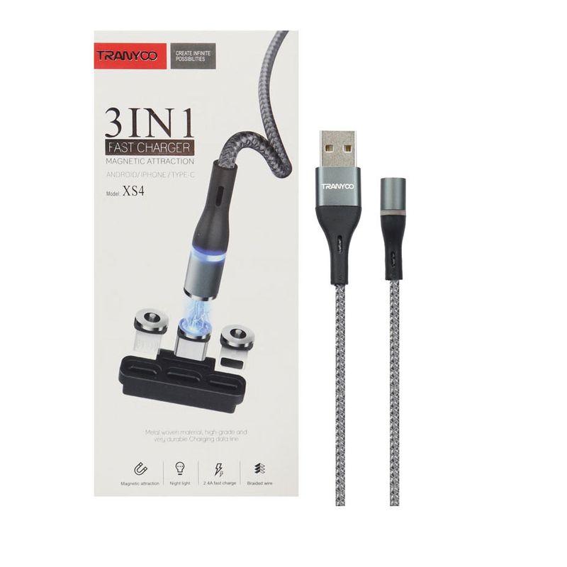 GENERICO - CABLE USB MAGNÉTICO DE CARGA 3 EN 1 TIPO C MICRO USB IPHONE LIGHTNING