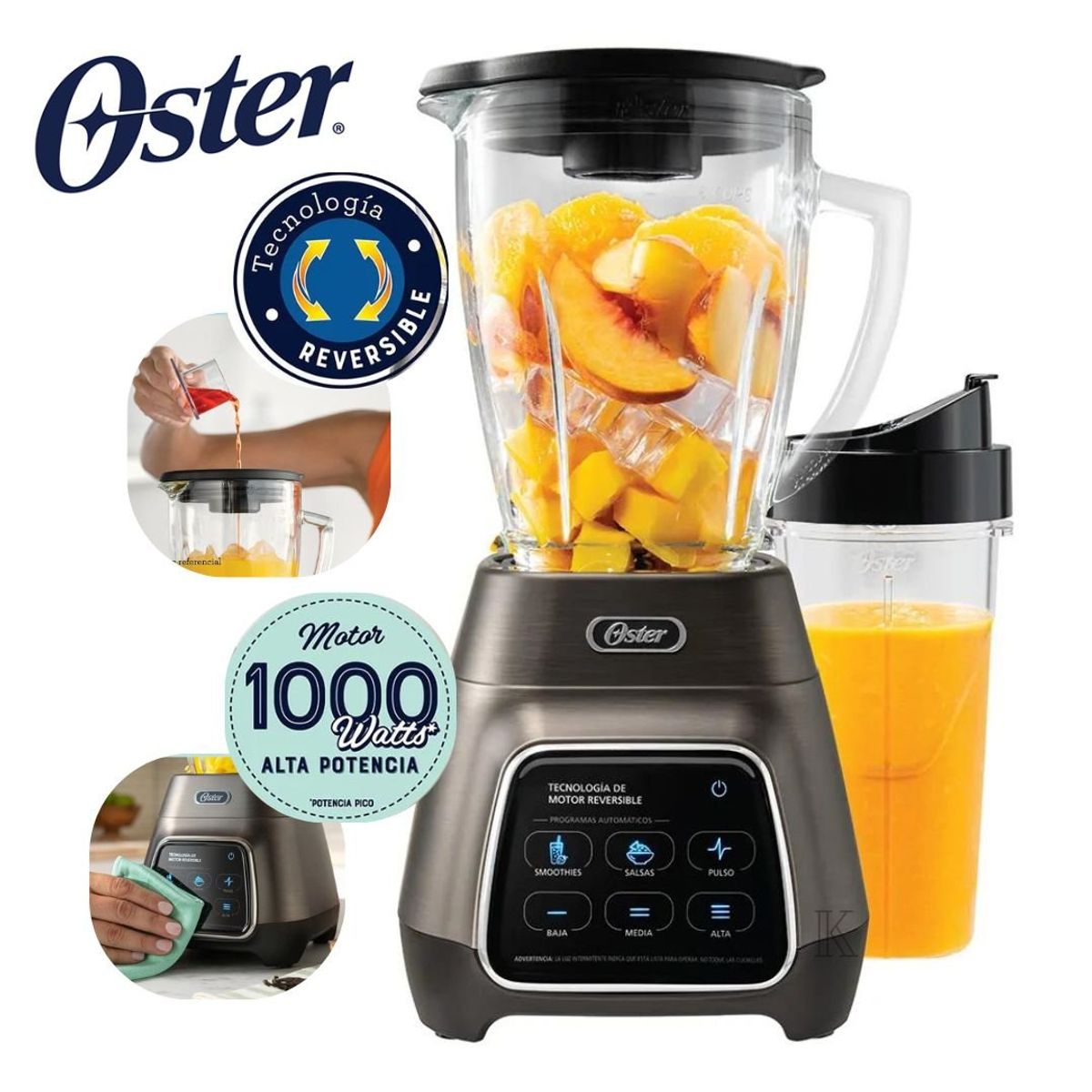 OSTER - Licuadora Oster de 1000W con Tecnología Reversible y Pantalla Táctil