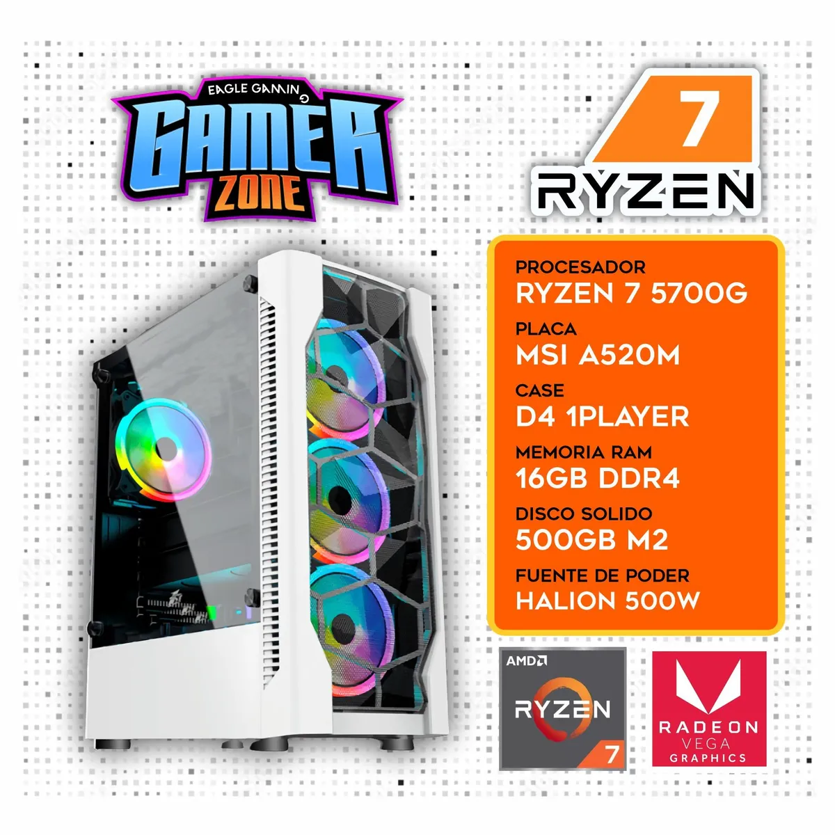 AMD - Computadora PC Ryzen 7 5700G RAM 16GB SSD 500GB CON GRAFICOS AMD RADEON