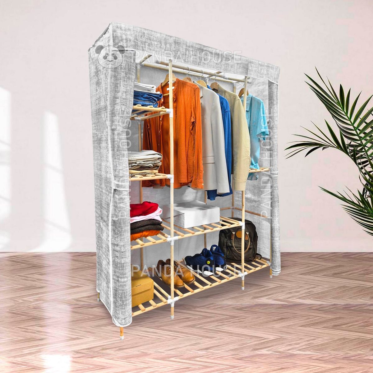 SM - ROPERO DE MADERAS 3 CUERPOS GRIS CON DISEÑO