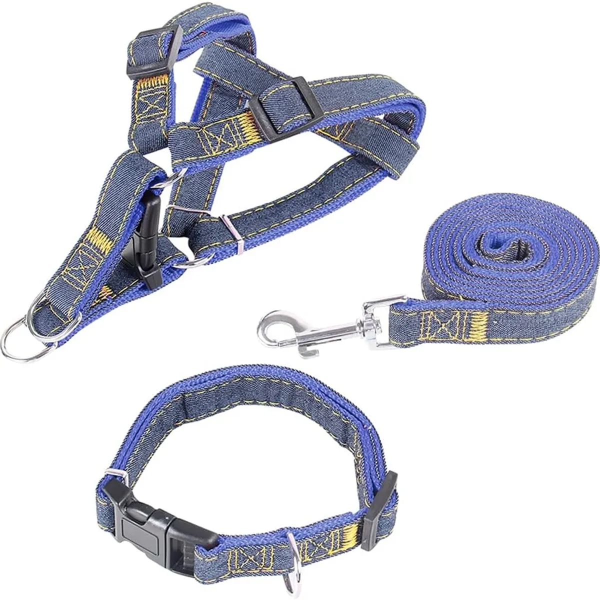 GENERICO - ARNÉS COLLAR Y CORREA DE JEAN Y AZUL PARA PERRO TALLA L