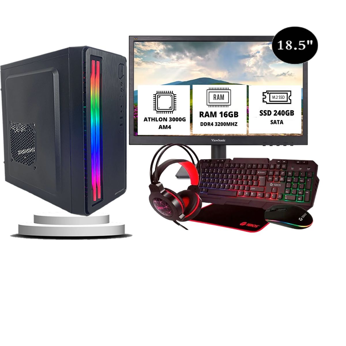 DATAONE - Computadora PC Athlon 3000g RAM 16GB  M.2  240 GB MONITOR 19” FHD