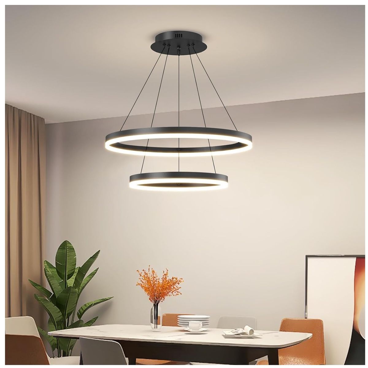 GENERICO - Lampara colgante LED redonda negro 50 y 30 cm Incluye control remoto