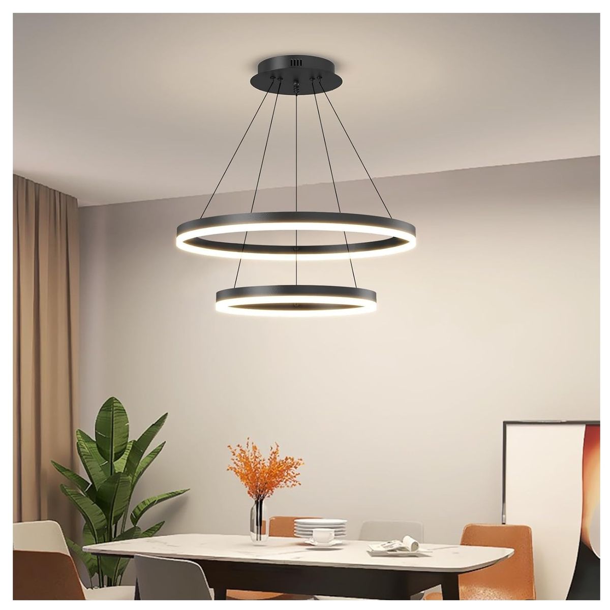 GENERICO - Lampara colgante LED redonda negro 50 y 30 cm Incluye control remoto