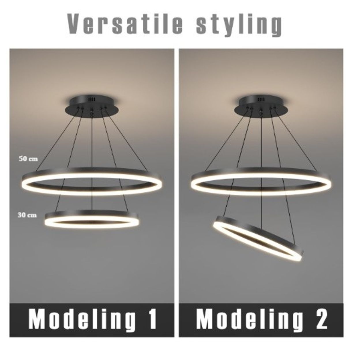 GENERICO - Lampara colgante LED redonda negro 50 y 30 cm Incluye control remoto