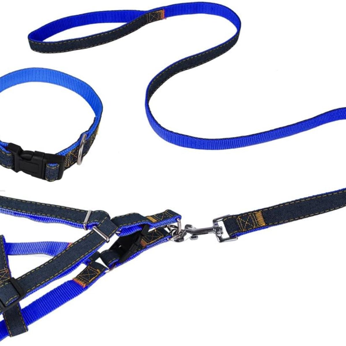 GENERICO - ARNÉS COLLAR Y CORREA DE JEAN Y AZUL PARA PERRO TALLA XL