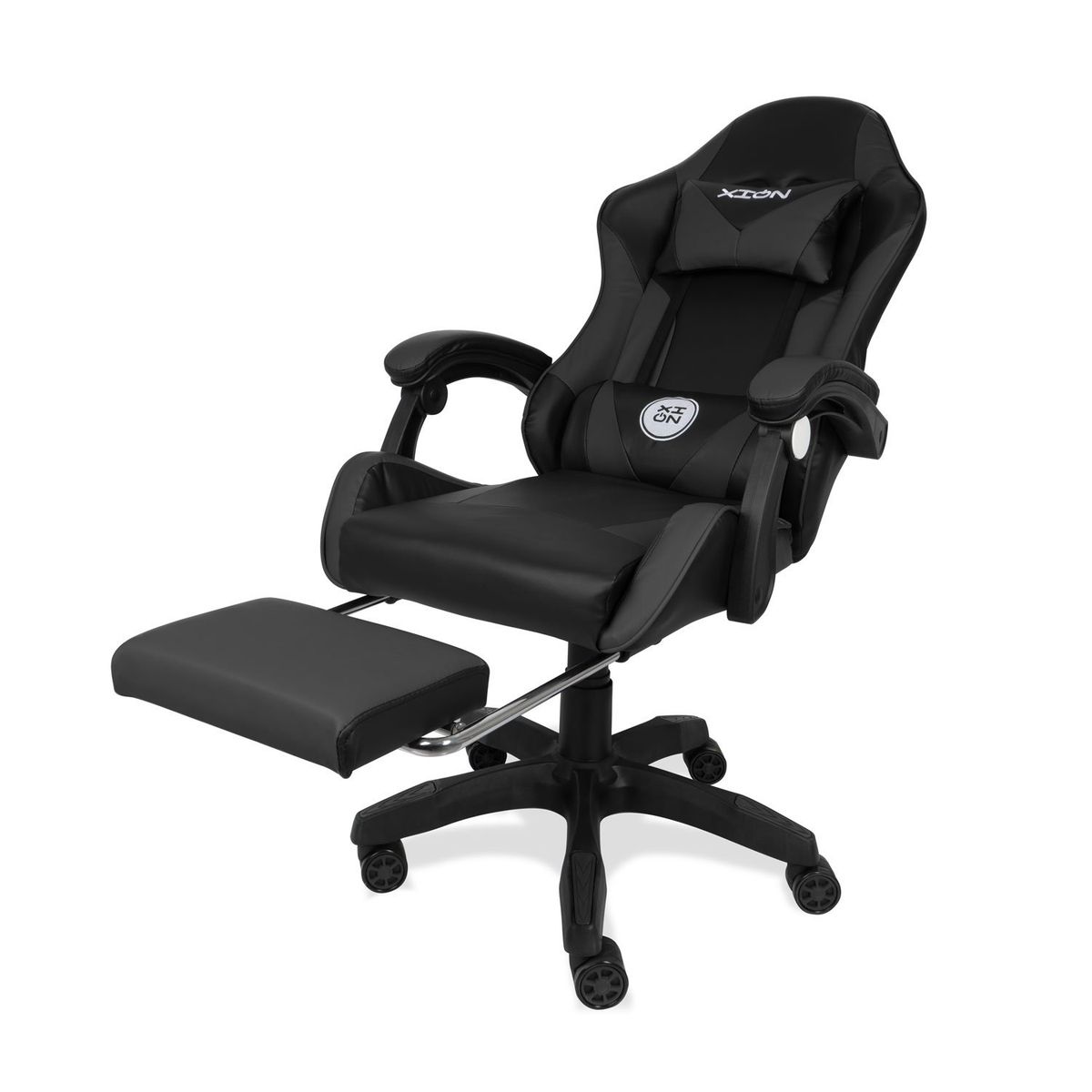 XION - SILLA GAMER ERGONÓMICA CON MASAJEADOR Y REPOSAPIÉS 135° TITAN NEGRO
