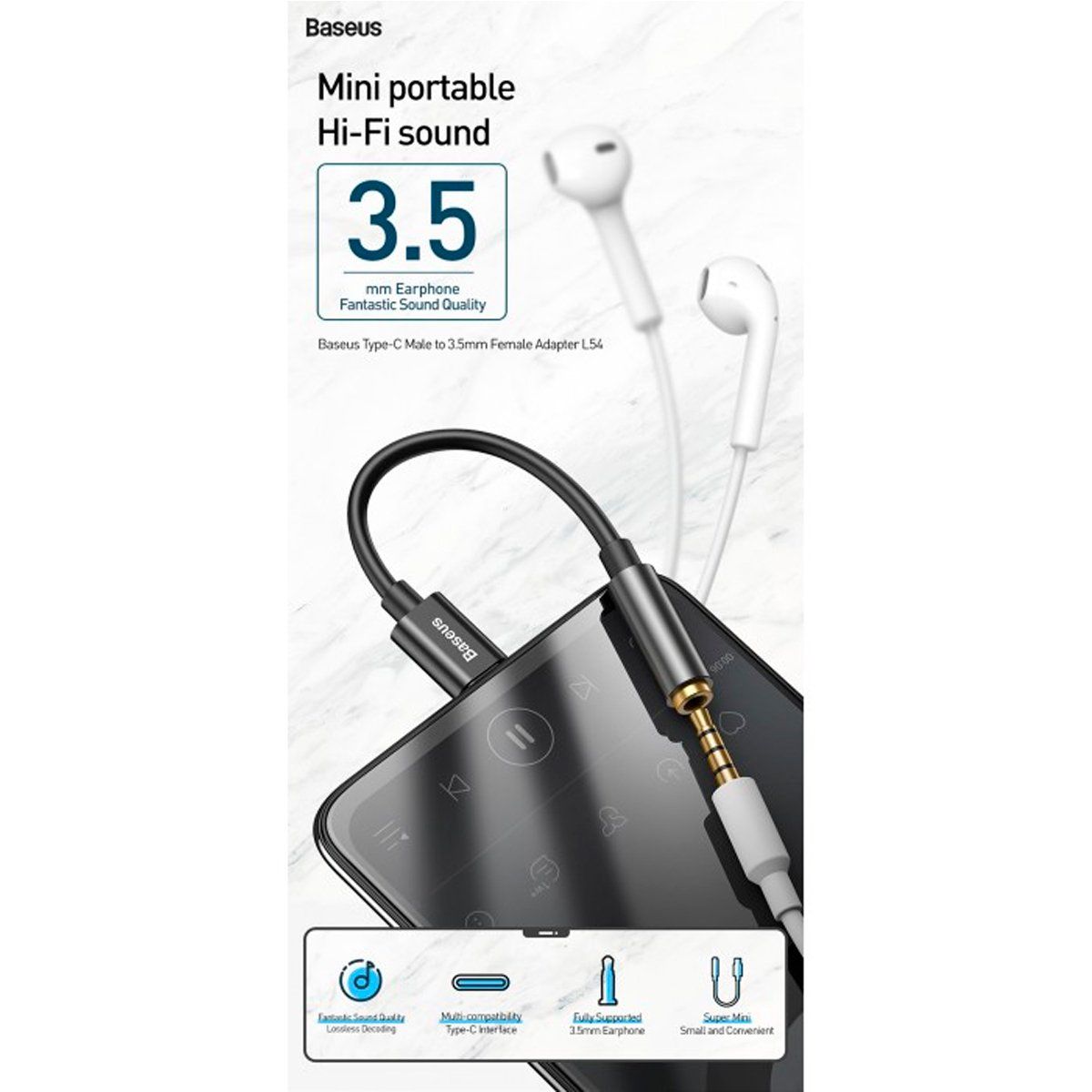 BASEUS - Adaptador de Audio Baseus Usb Tipo C a Jack 3.5 mm