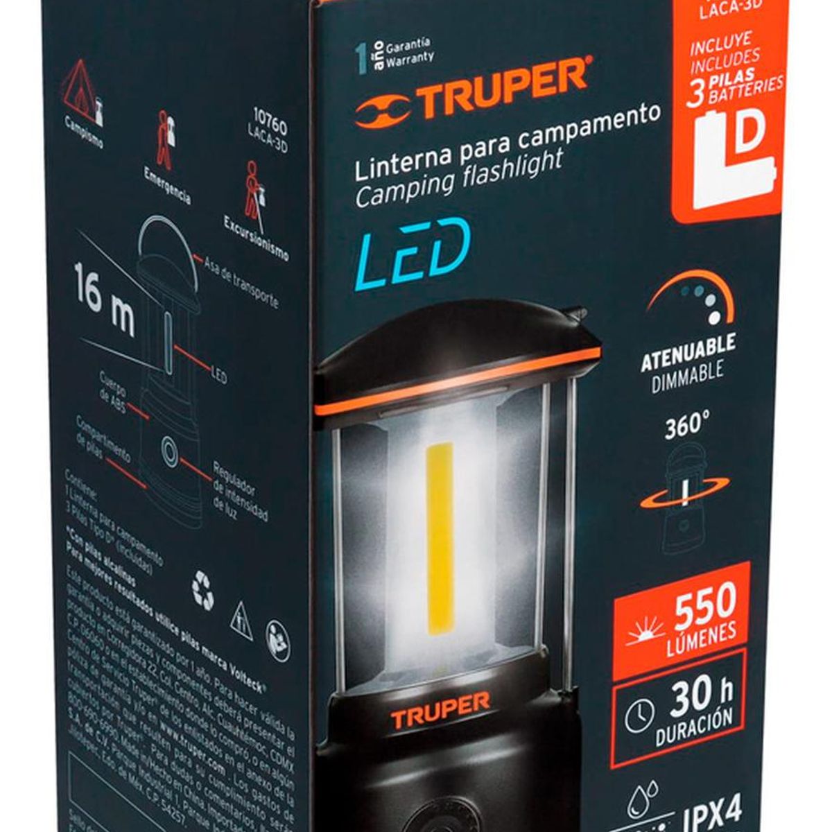 TRUPER - Linterna LED tipo farol Truper para campamento a Pilas 10760