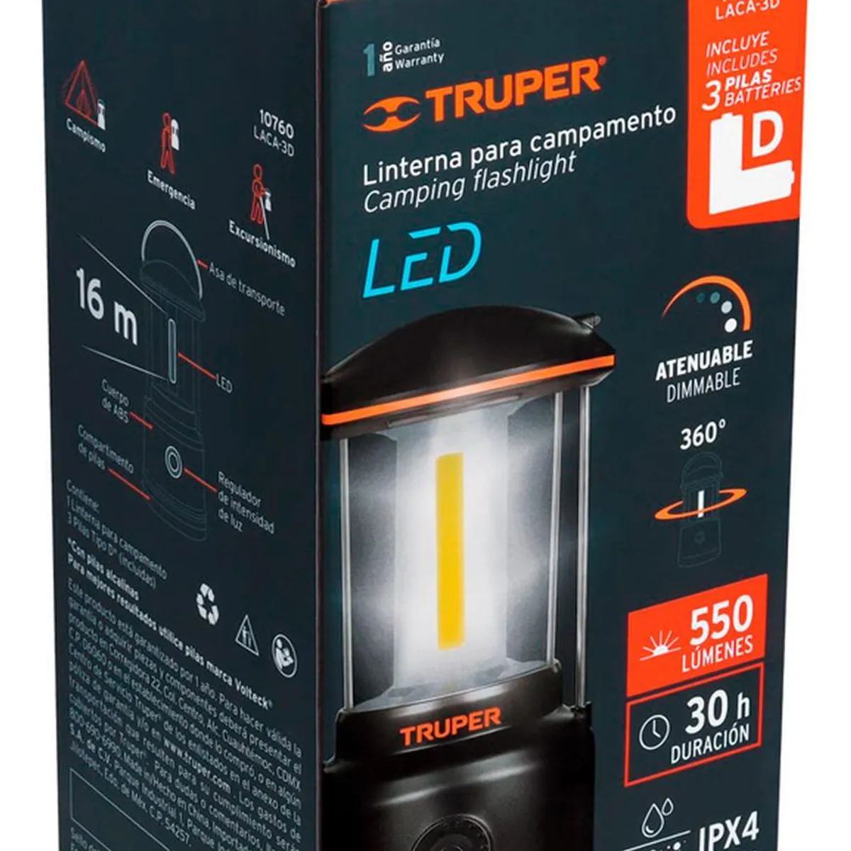TRUPER - Linterna LED tipo farol Truper para campamento a Pilas 10760