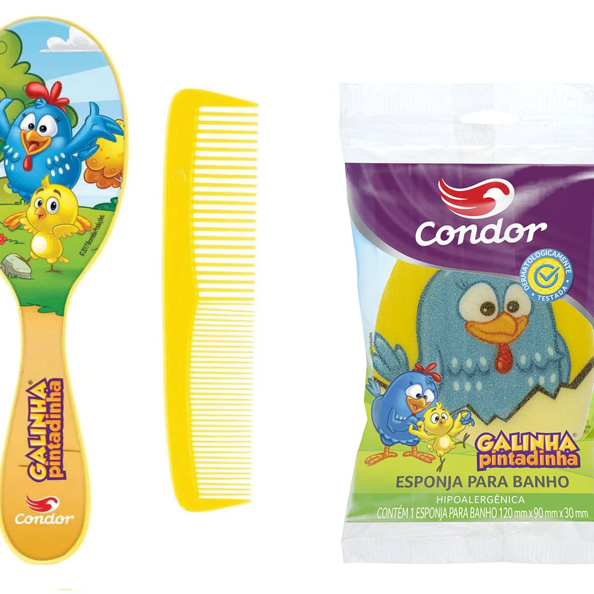 CONDOR - Kit de Cepillo Peine y Esponja Gallina Pintadita Rosada