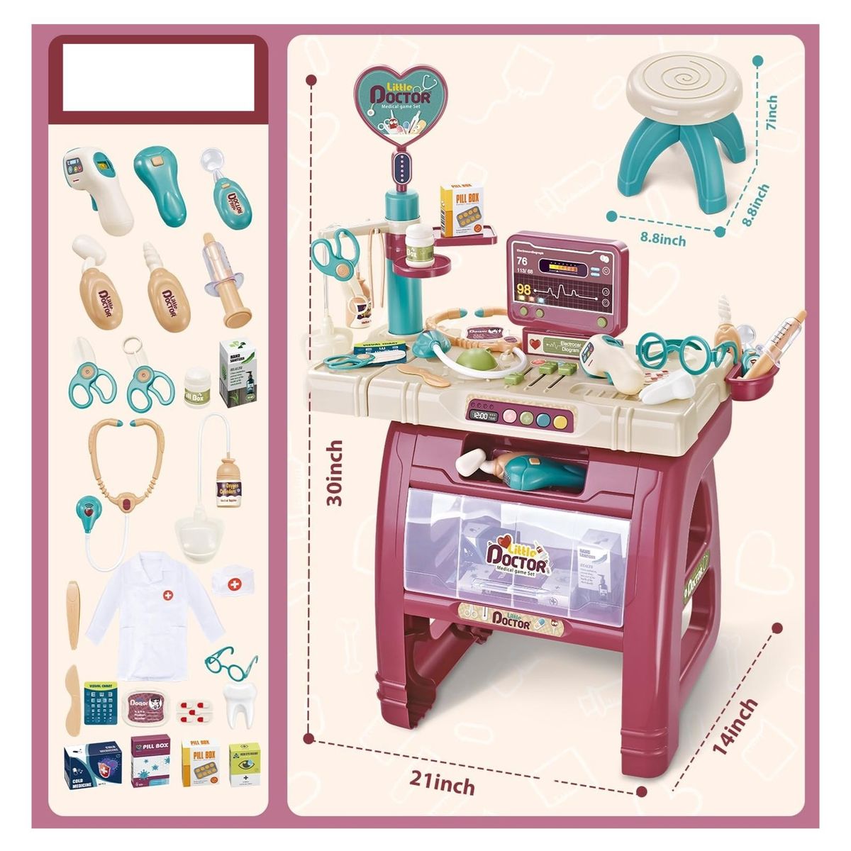 GENERICO - Kit Doctor para Niños 23 Accesorios con Luz y Sonido