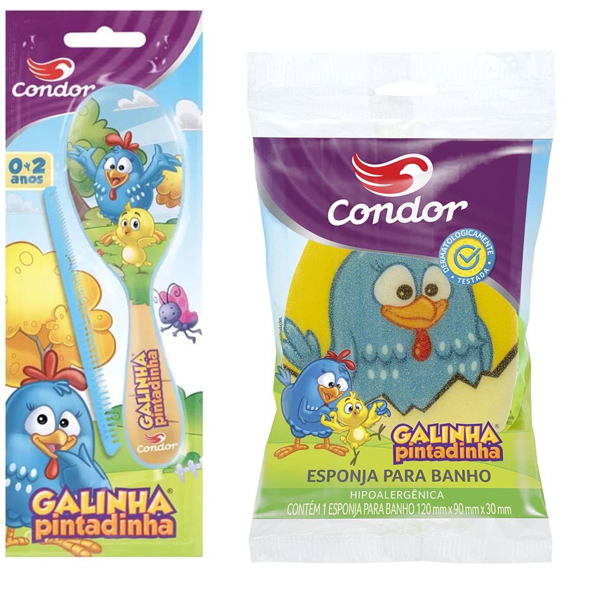 CONDOR - Kit de Cepillo Peine y Esponja Gallina Pintadita Amarillo