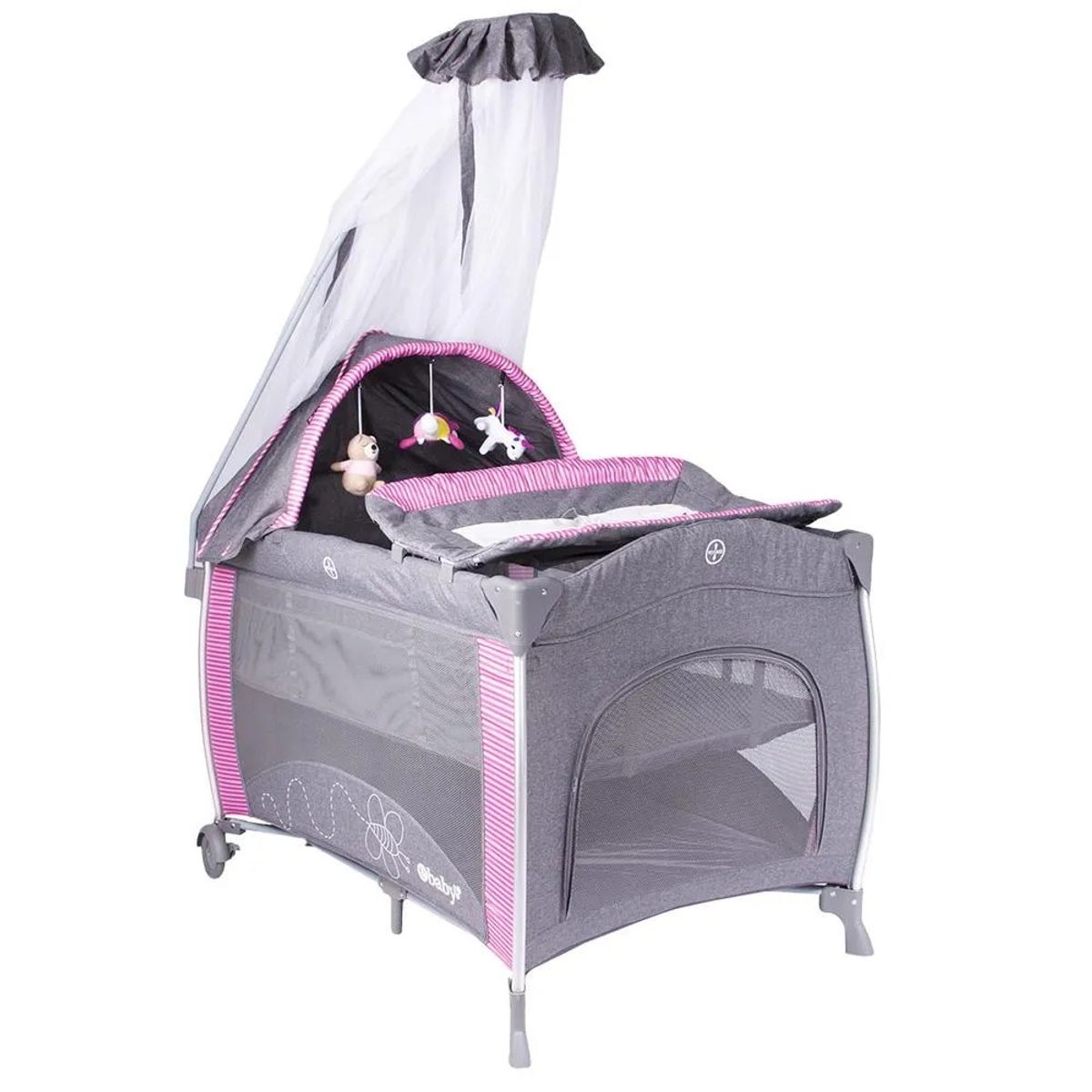 EBABY - Cuna Corral Aluminio Ebaby NOA 780 Con Tul Reina - Rosado