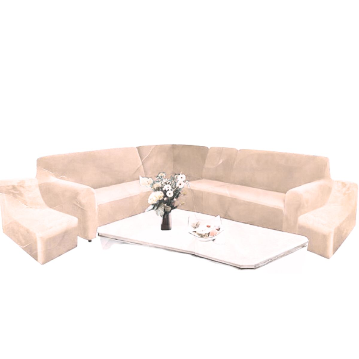 SALA FABULOSA - Funda Modular 6pzs Terciopelo con 6 fundas de cojines BEIGE NUDE
