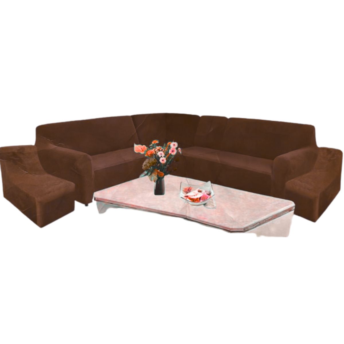 SALA FABULOSA - Funda Modular 6pzs Terciopelo con 6 fundas de cojines CHOCOLATE