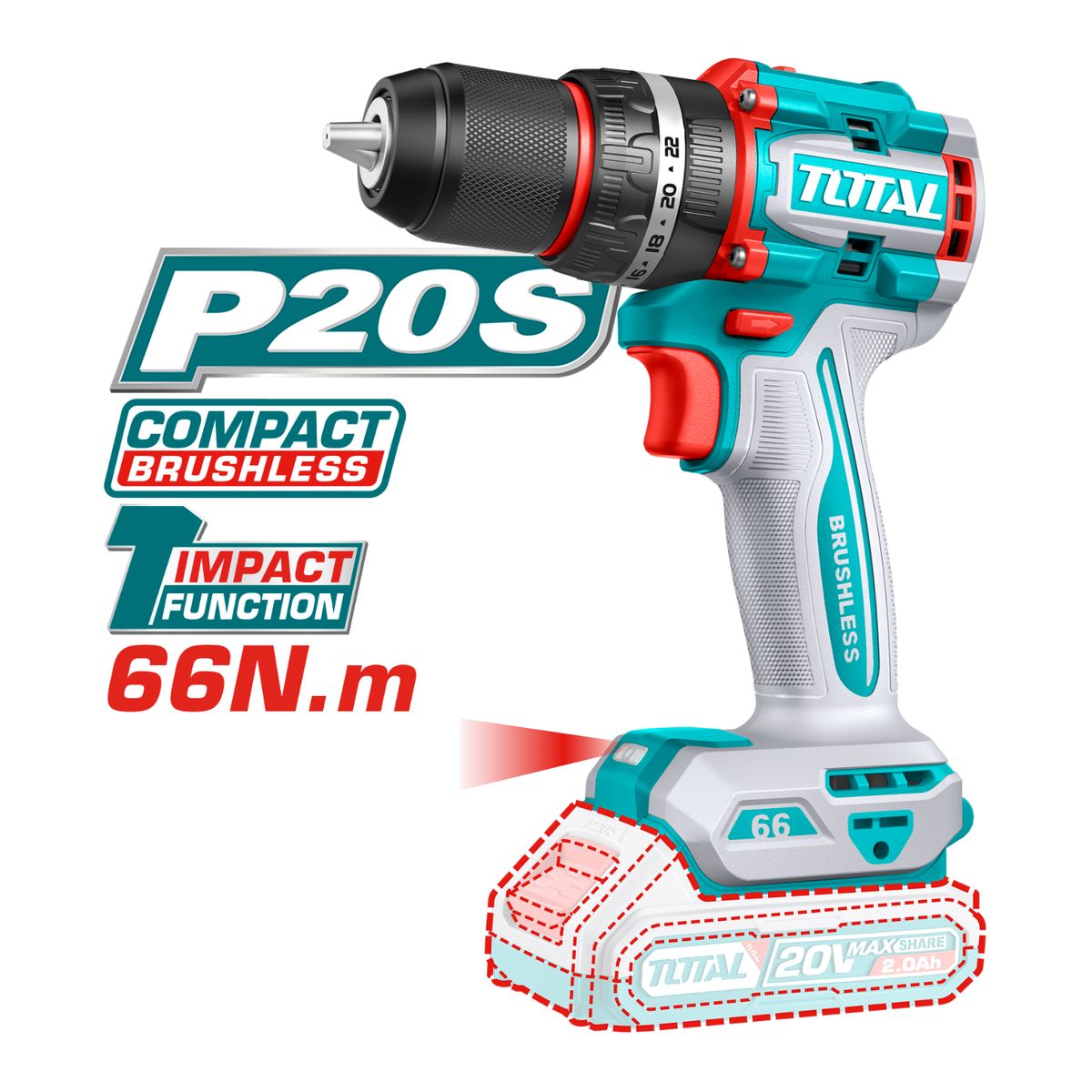 TOTAL TOOLS - Taladro percutor 66nm chuck metalico industrial Total