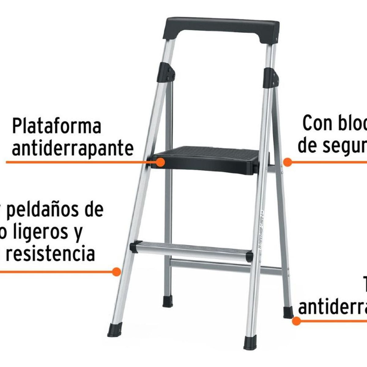 TRUPER - Escalera Tubular De Aluminio Plegable 2 Pasos ESTU-2A Truper