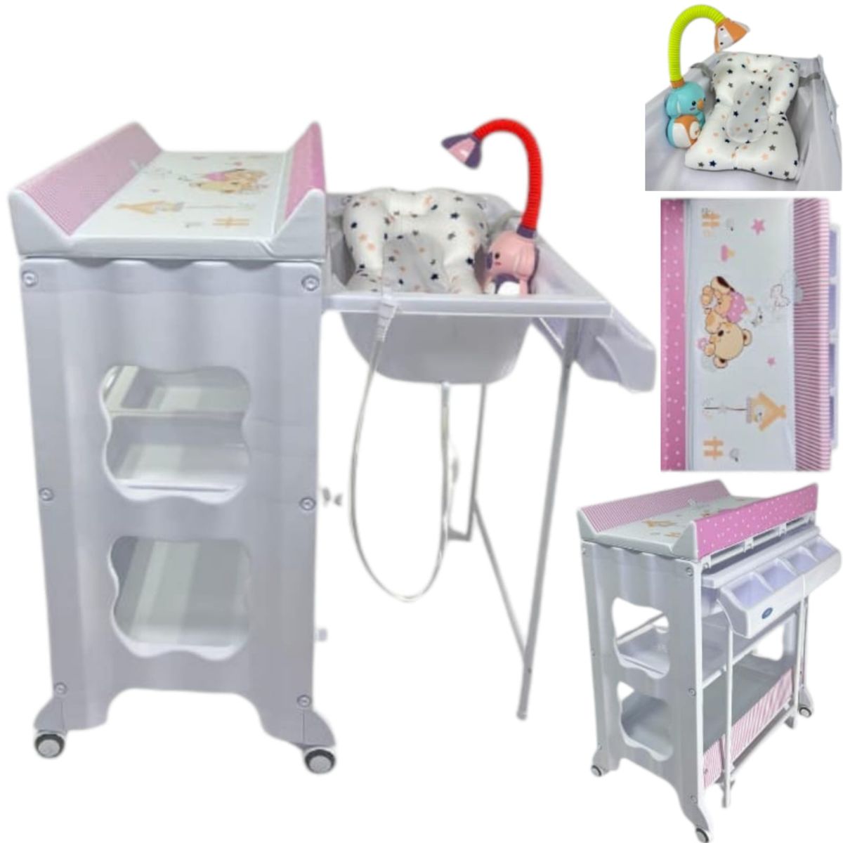 STOKKER BABY - Bañera cambiador + regadera cojín aquario ROSADO