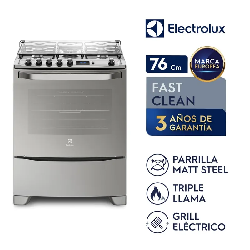 ELECTROLUX - Cocina Freestanding Gas 5 Quemadores Electrolux Triple Llama 76 cm 76GSR-CL