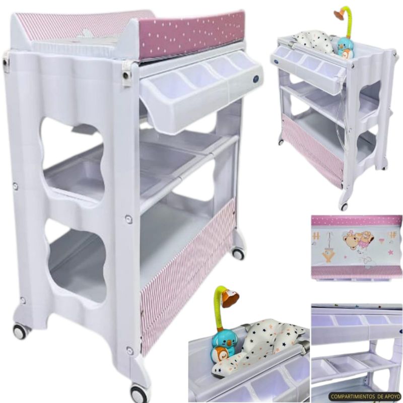 STOKKER BABY - Bañera cambiador con regadera y cojín CRISTALL ROSADO