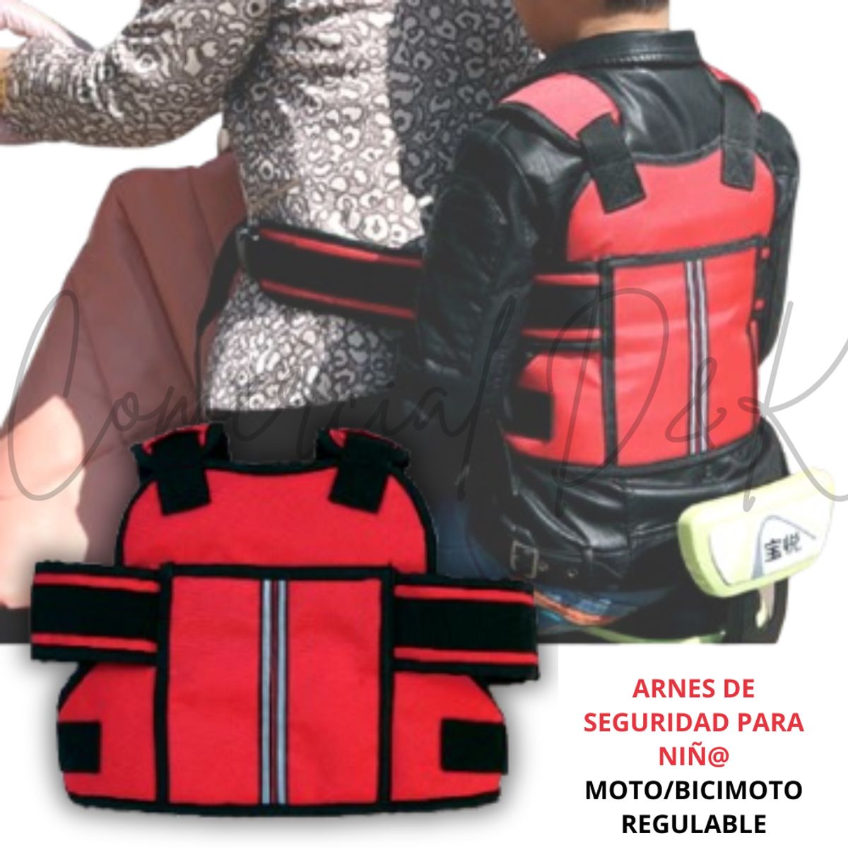 GENERICO - Arnes de SEGURIDAD ROJO para niño en moto y bicimoto