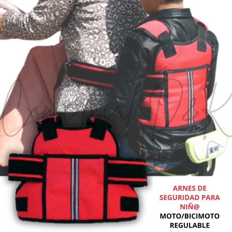 GENERICO - Arnes de SEGURIDAD ROJO para niño en moto y bicimoto