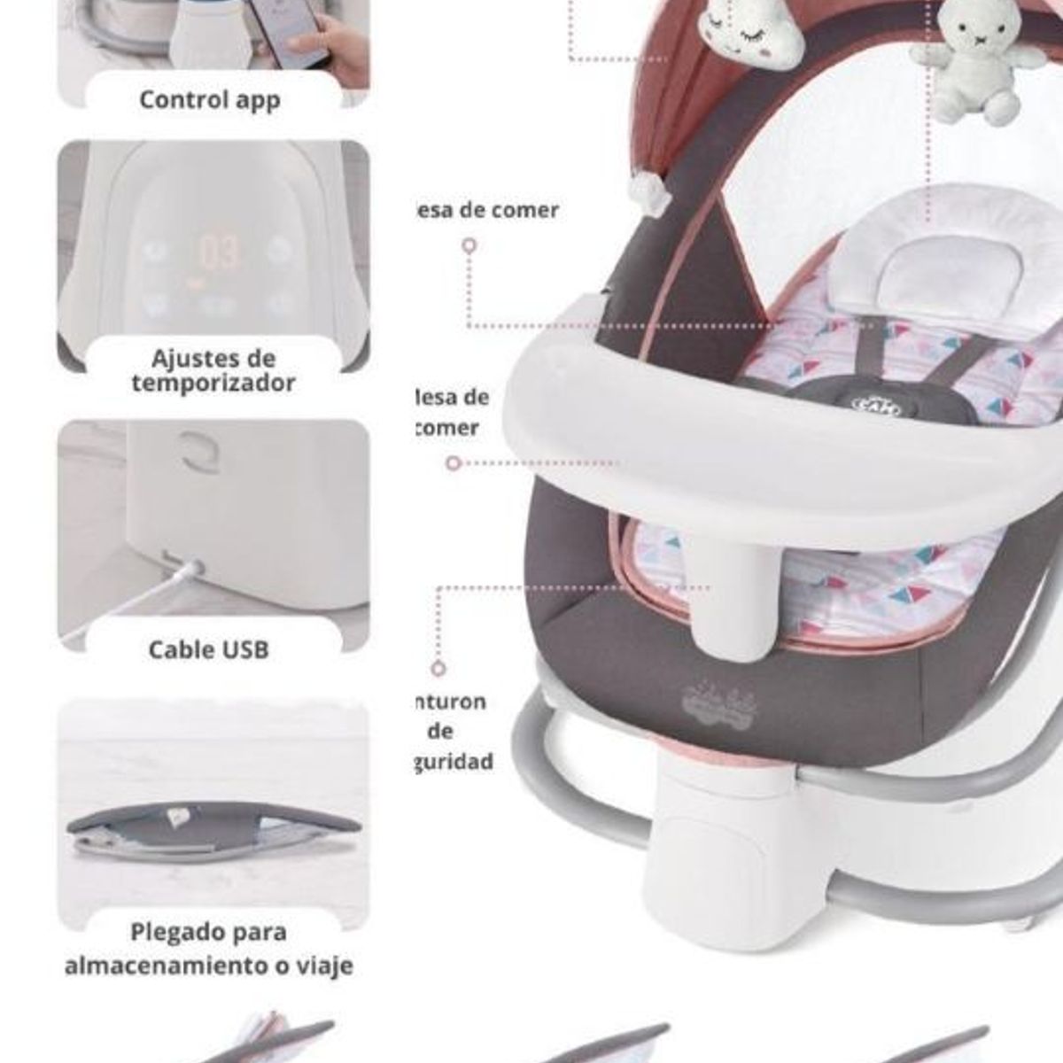 BABY CAM - Silla mecedora eléctrica 3 en 1 BABY CAM Premium Rosa