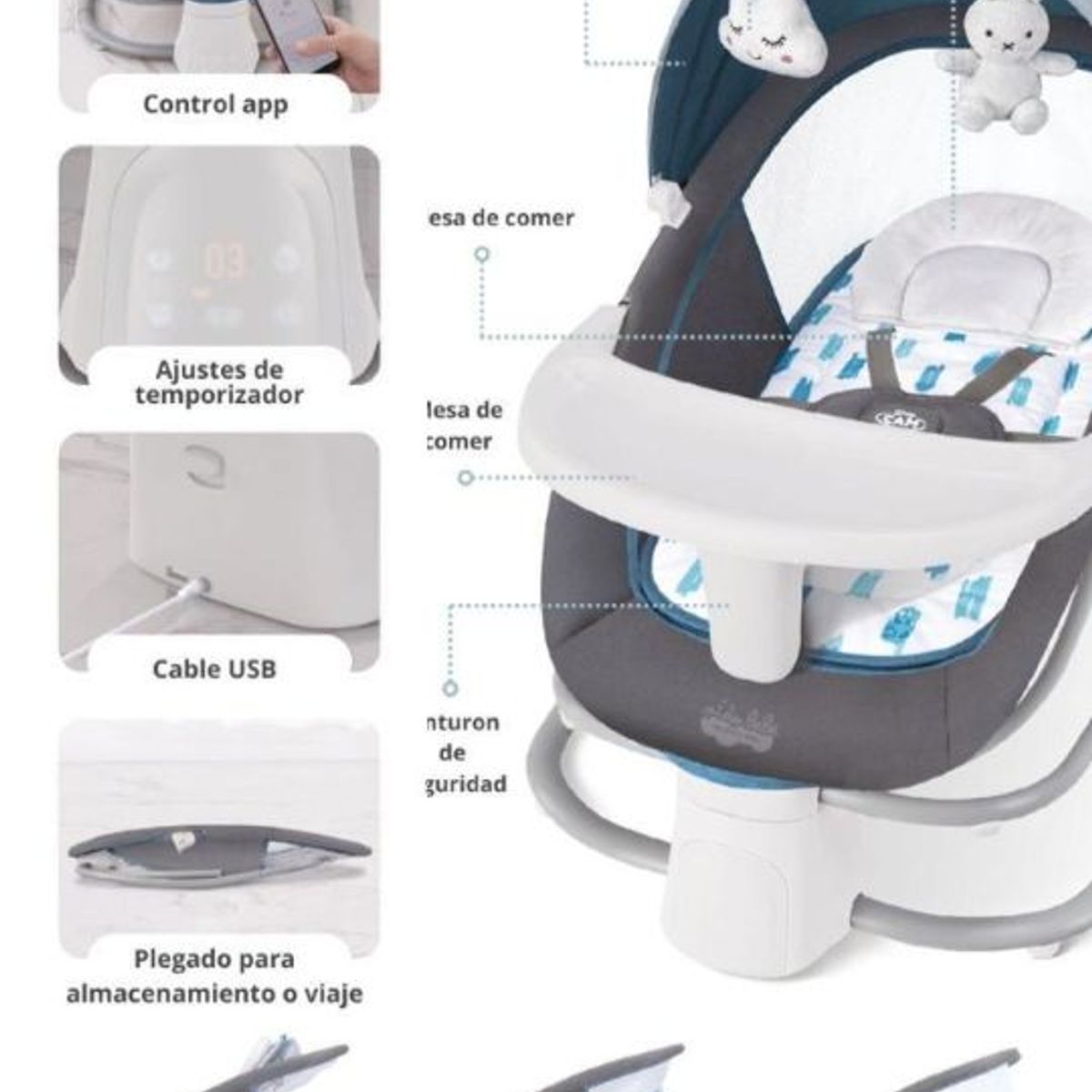 BABY CAM - Silla mecedora eléctrica 3 en 1 BABY CAM Premium Azul