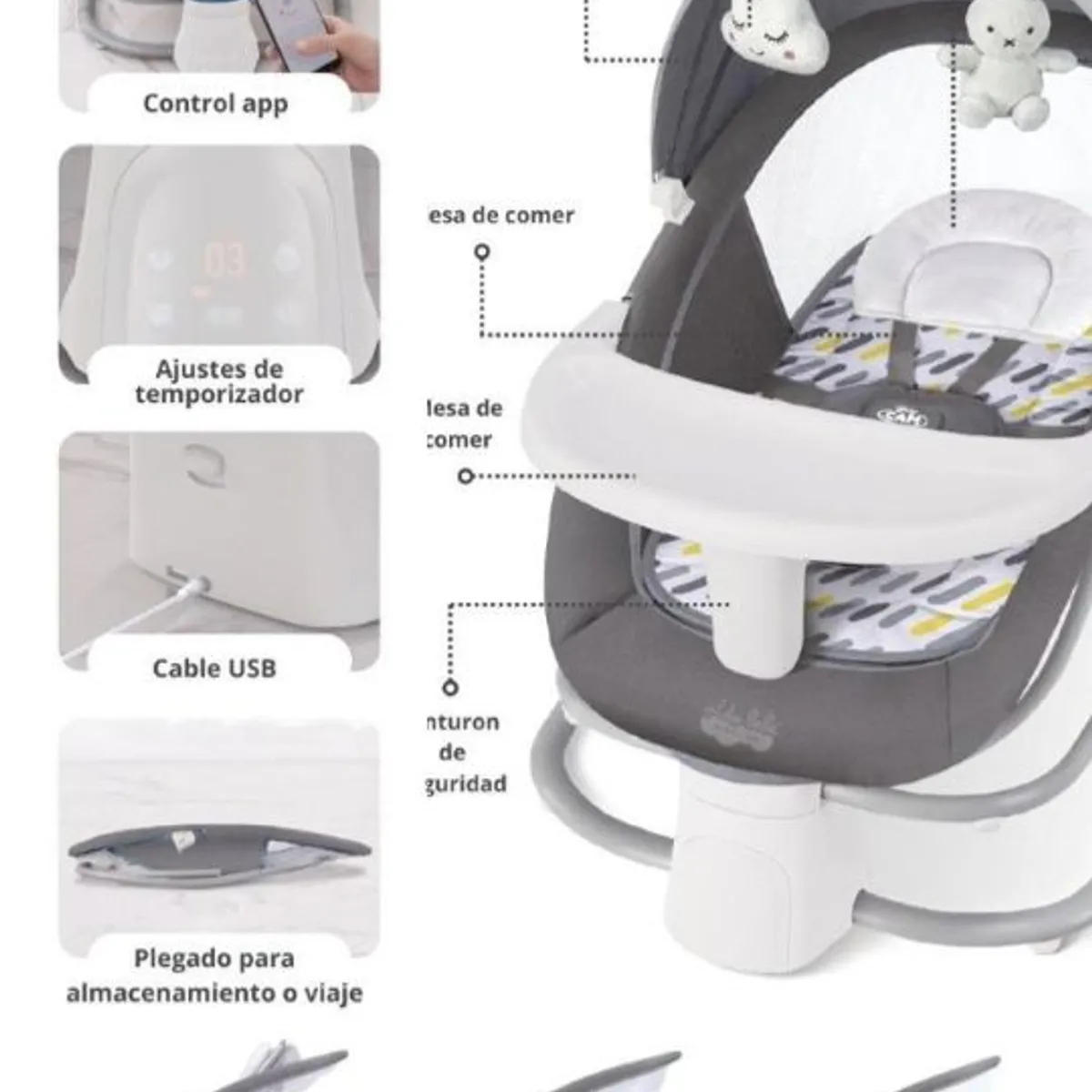 BABY CAM - Silla mecedora eléctrica 3 en 1 Baby Cam Premium Plomo