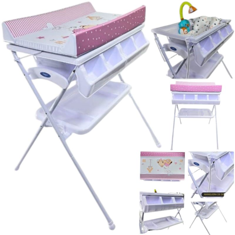 STOKKER BABY - Bañera cambiador con cojín y regadera DORY ROSADO