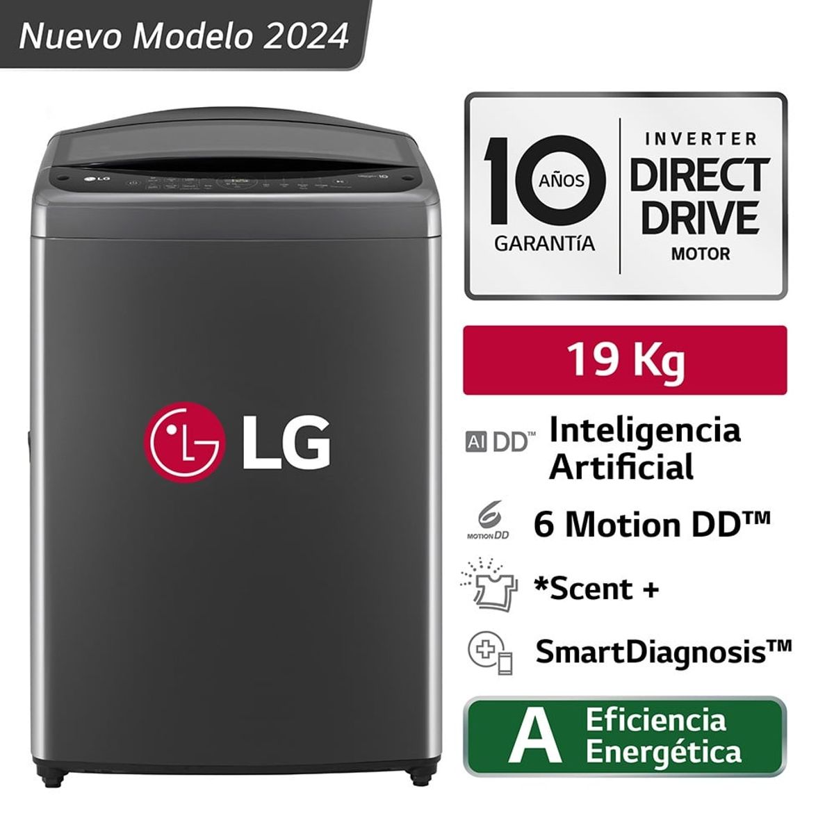 LG - Lavadora LG 19Kg Carga Superior Inteligencia Artificial WT19BV6T Negro