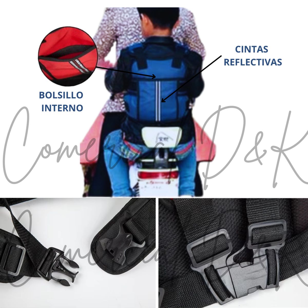 GENERICO - Arnes de SEGURIDAD AZUL para niño en moto y bicimoto