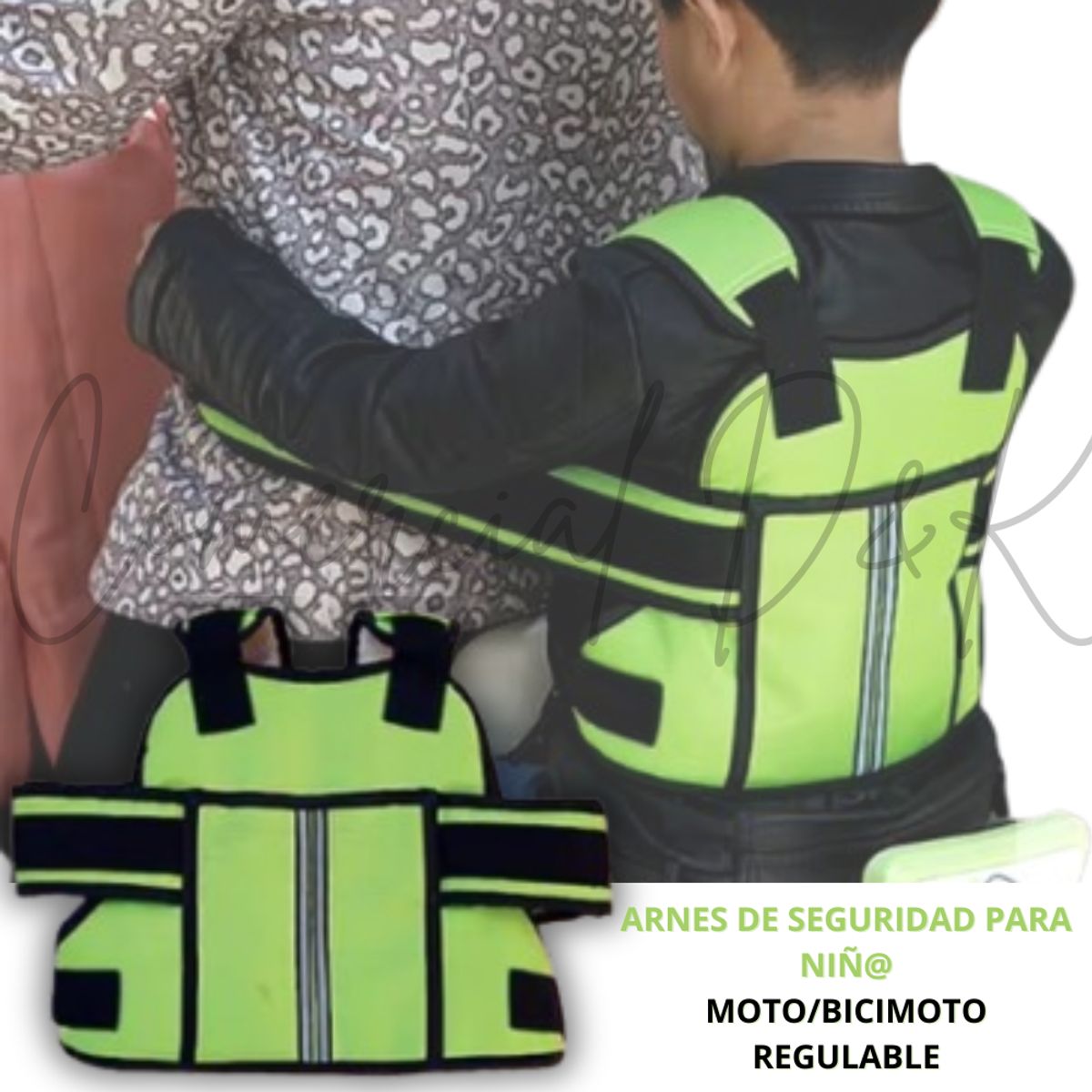 GENERICO - Arnes de SEGURIDAD VERDE para niño en moto y bicimoto