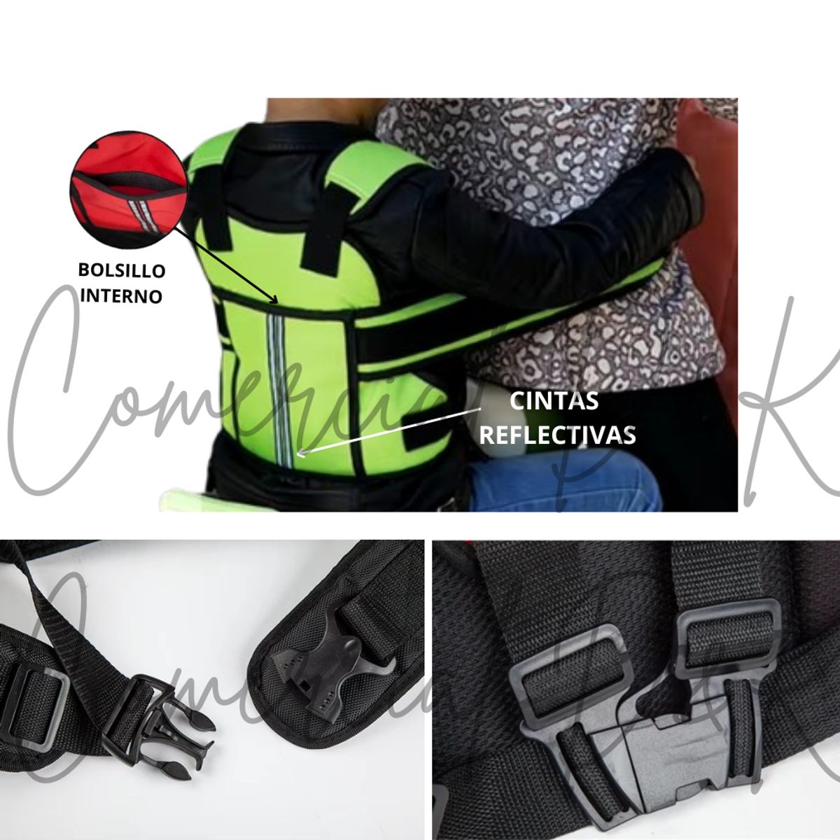 GENERICO - Arnes de SEGURIDAD VERDE para niño en moto y bicimoto