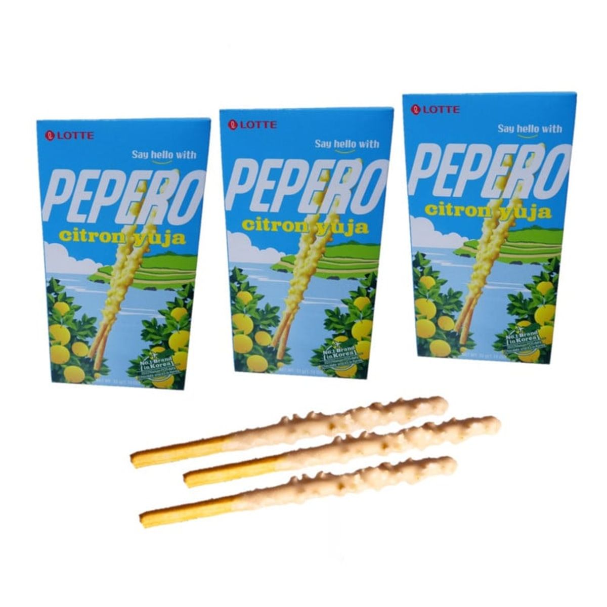 GENERICO - Pack 3u Palitos De Galleta Citron Yuja y Chocolate 32g Lotte