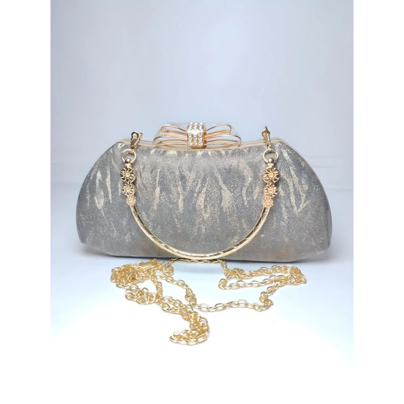 GENERICO - BOLSO DE NOCHE TIPO CARTERA DE MANO DE LUJO GRIS BRILLOSO