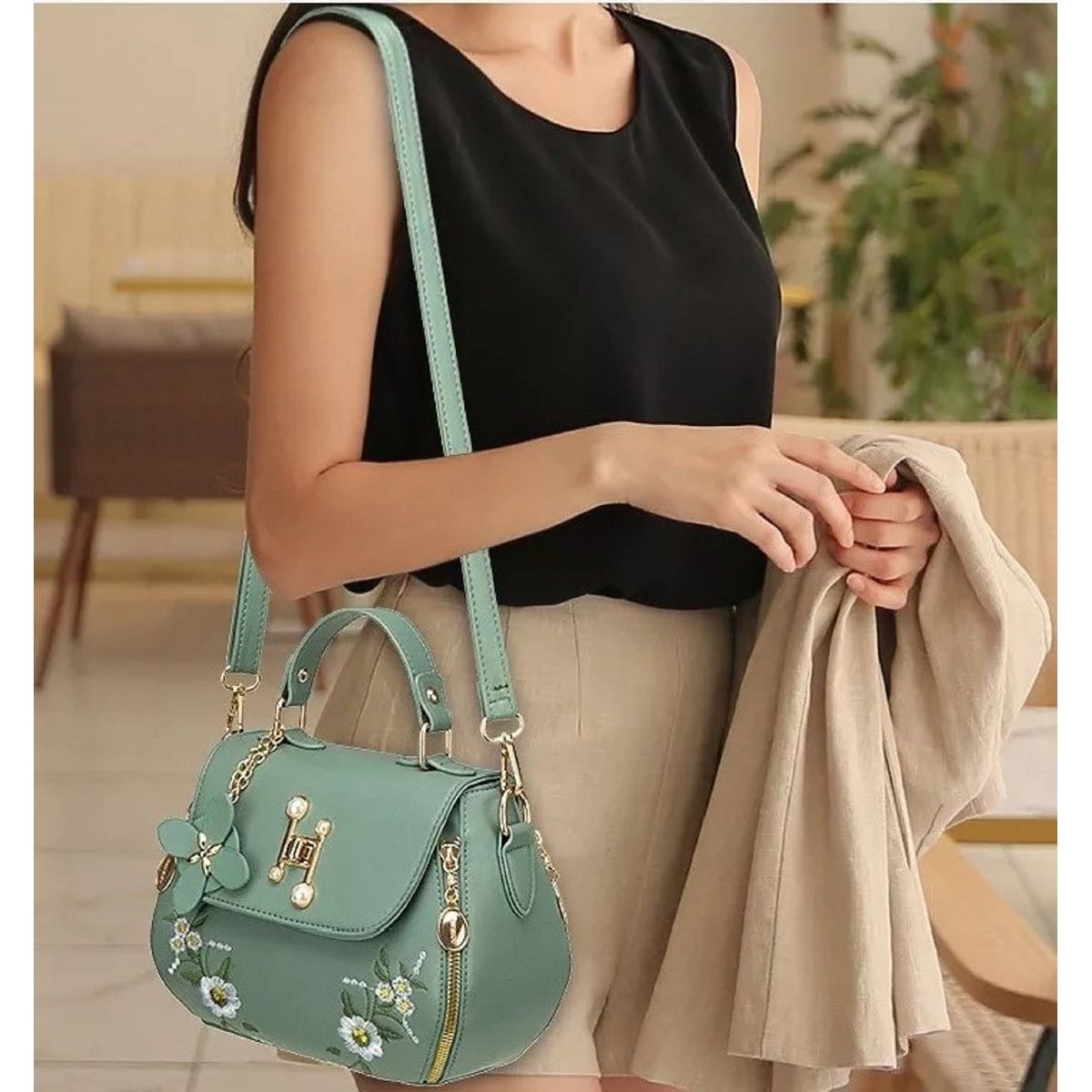 GENERICO - Bolso de mano cflores y patron de pitón para mujer p-1pic-07