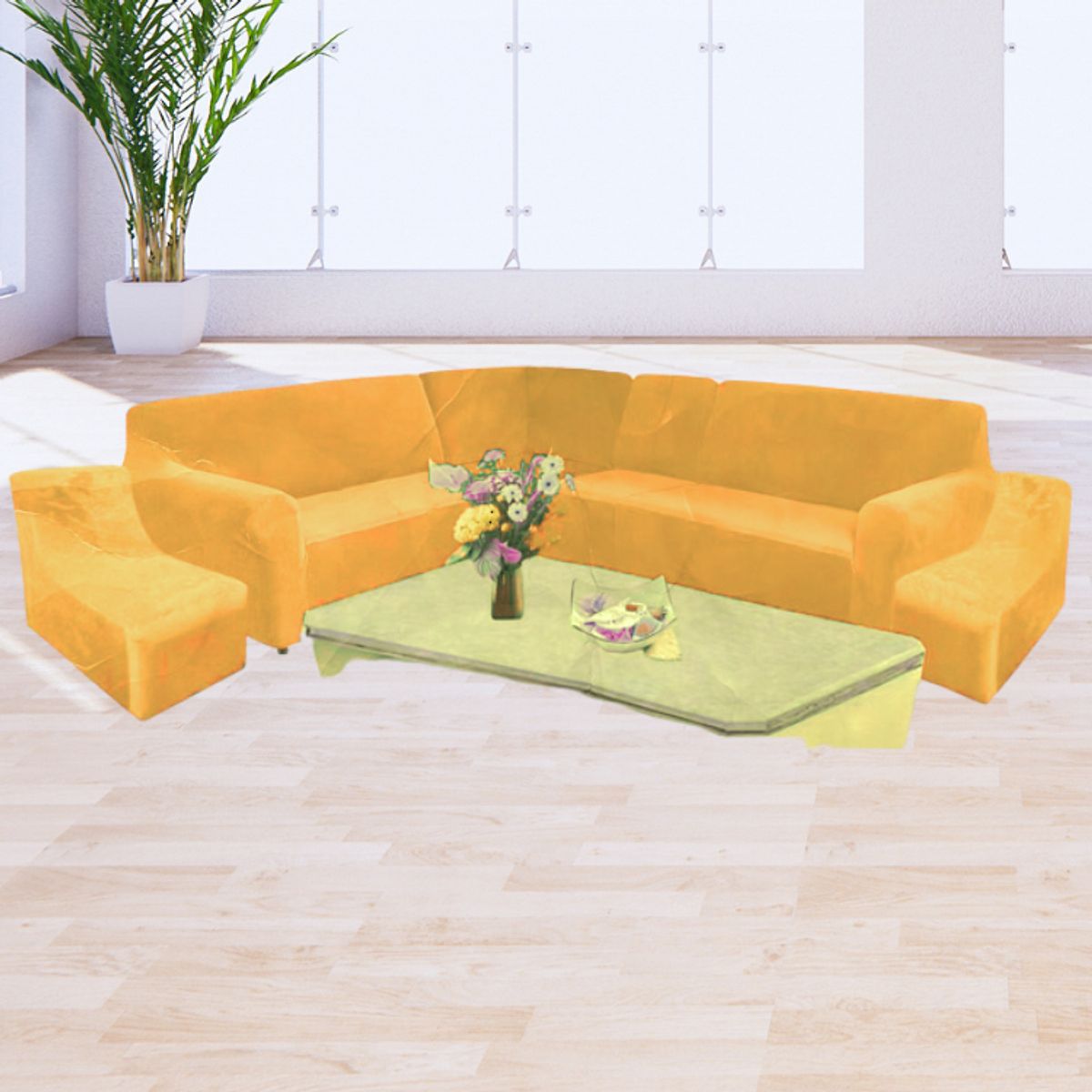 SALA FABULOSA - Funda Modular 6pzs Terciopelo con 6 fundas de cojines AMARILLO